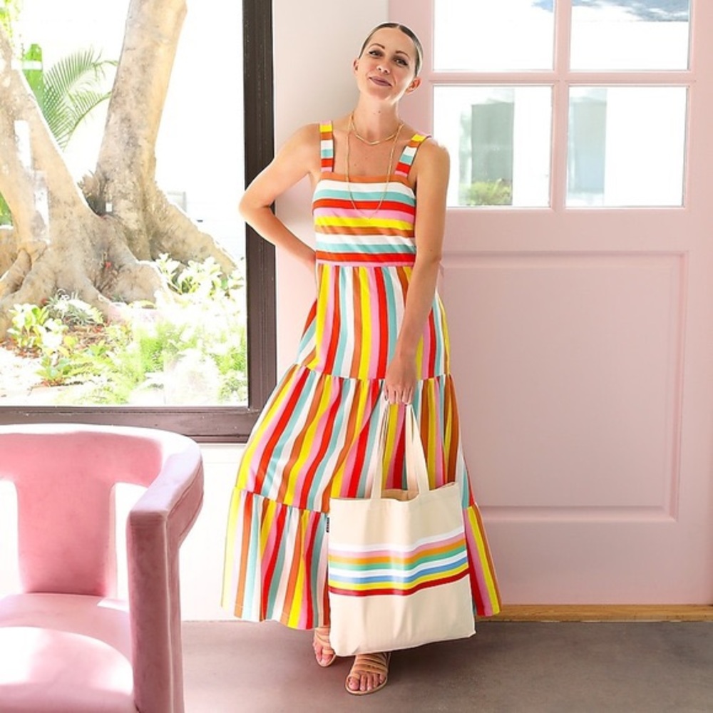 J Crew Rainbow Stripe Maxi Dress sz Small